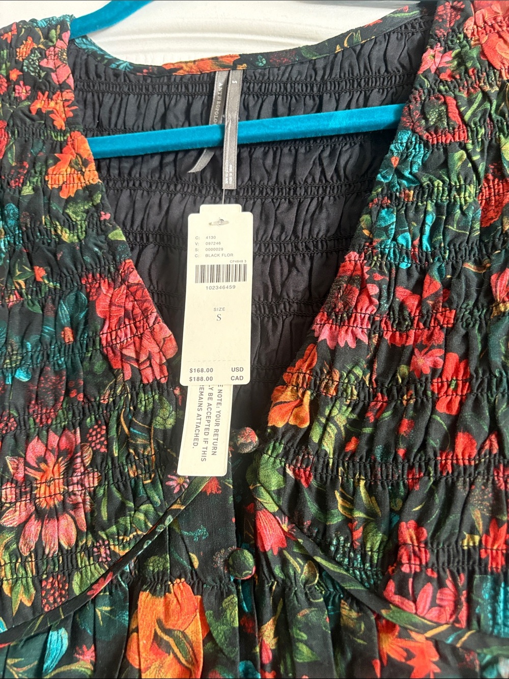 Anthropologie Peregrine Black Maxi Dress with Red & Orange Floral Print /S Small - Picture 2 of 3